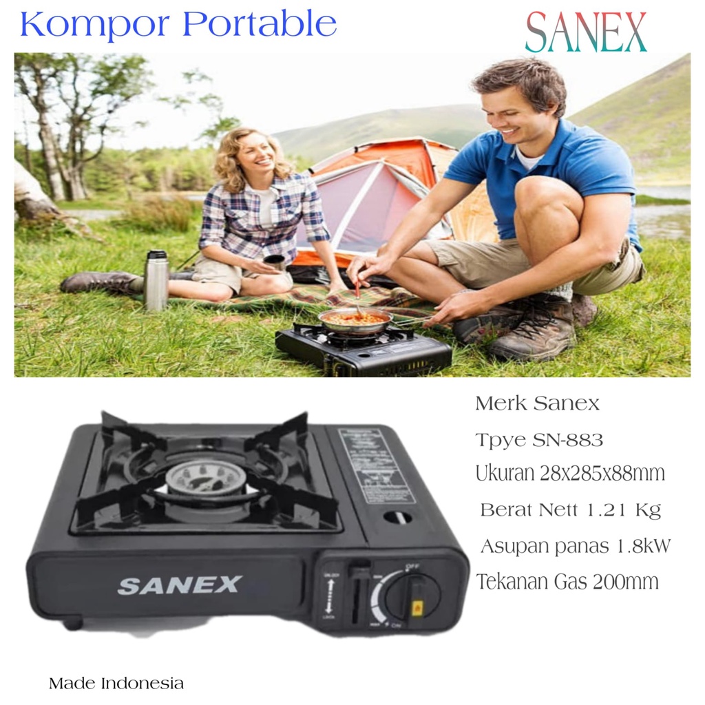 Sanex Kompor Gas Portable 2 in1 SN - 883 Bisa untuk Gas Kaleng dan Elpiji / LPG