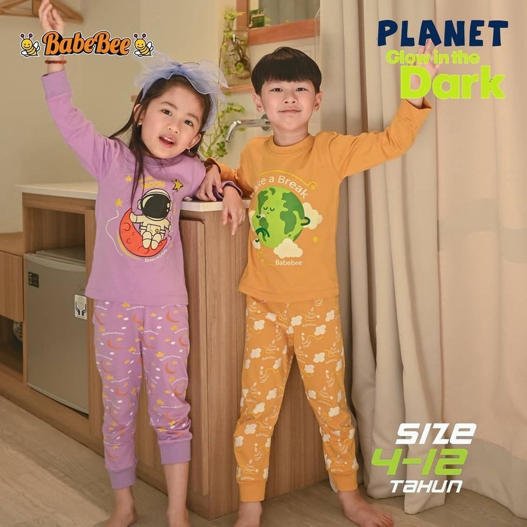 PIYAMA ANAK GLOW IN THE DARK PLANET SERIES 4-12 TAHUN