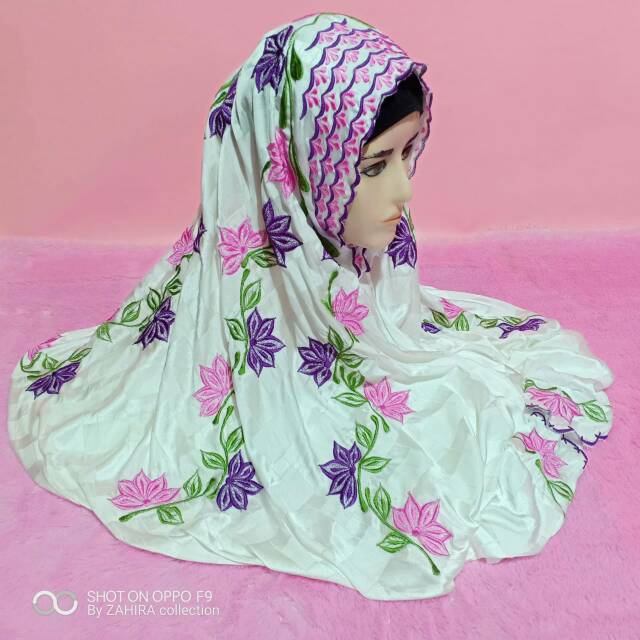 Mekena terusan dewasa sutra blitz bordir