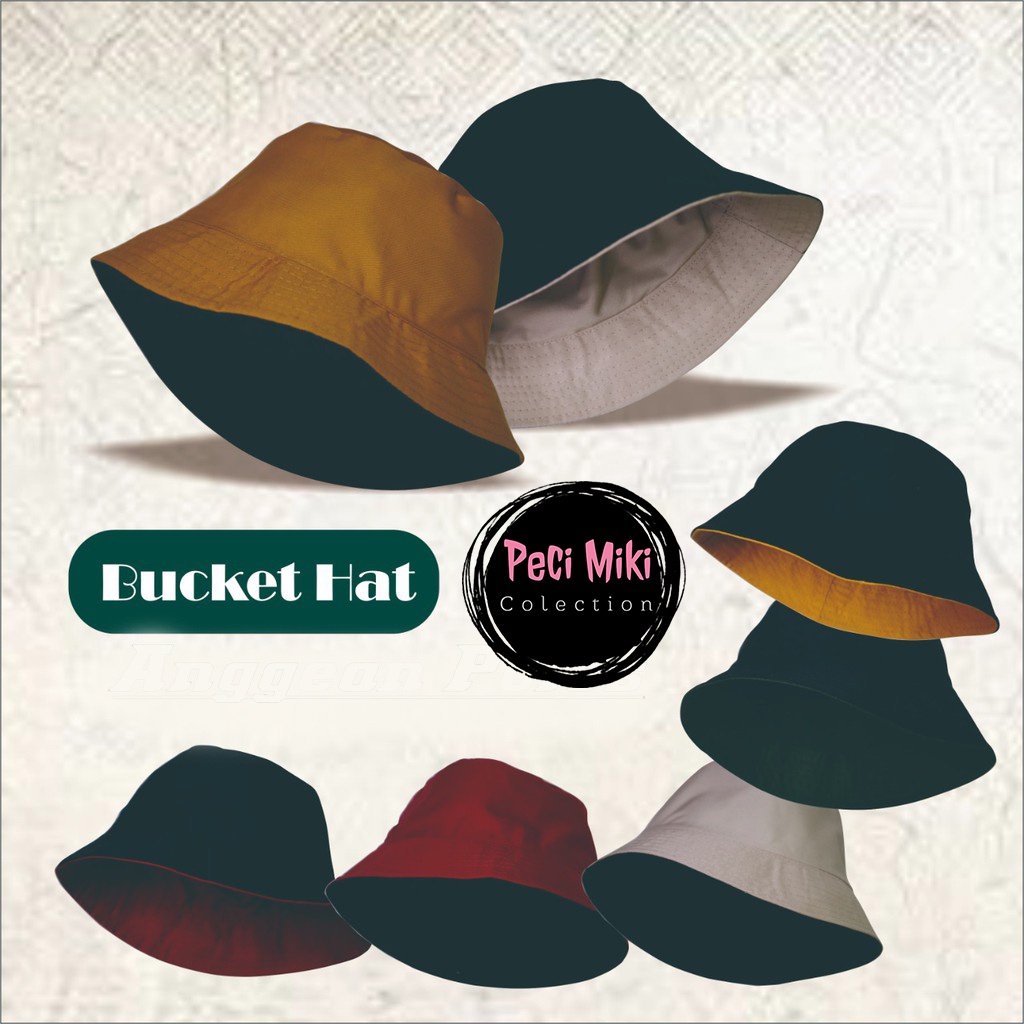 Jual Bucket Hat Polos Topi Bucket Pria Wanita Korea Bolak Balik Bucket