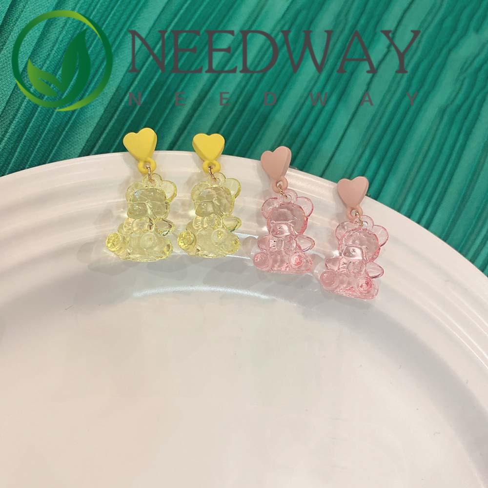 Needway  Temperament Bear Earrings Trendy Fashion Jewelry Dangle Earrings Cut Candy Color Resin Love Girls Crystal Resin/Multicolor