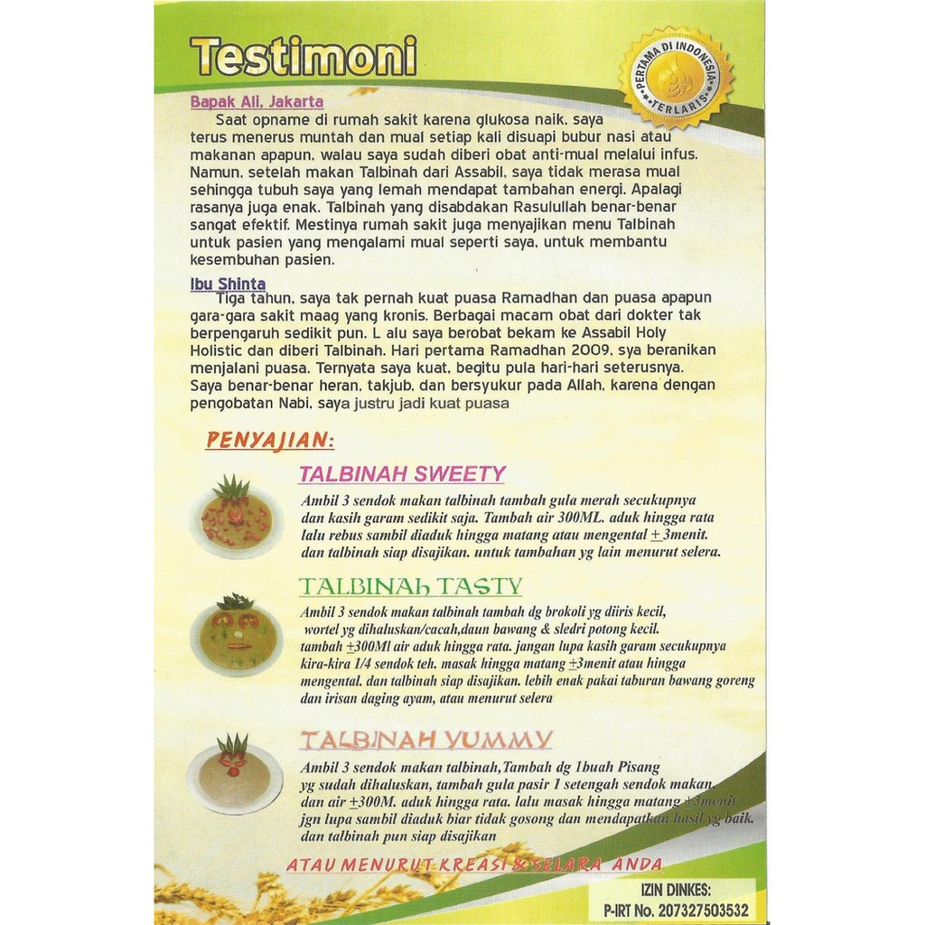 

PROMO Talbinah Tepung Gandum 400 gr Thibbun Nabawy