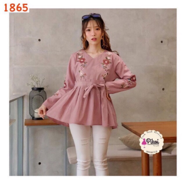 Baju putih bordir / blouse bordir cantik / blouse katun murah / lengan panjang / baju bohemian /1865