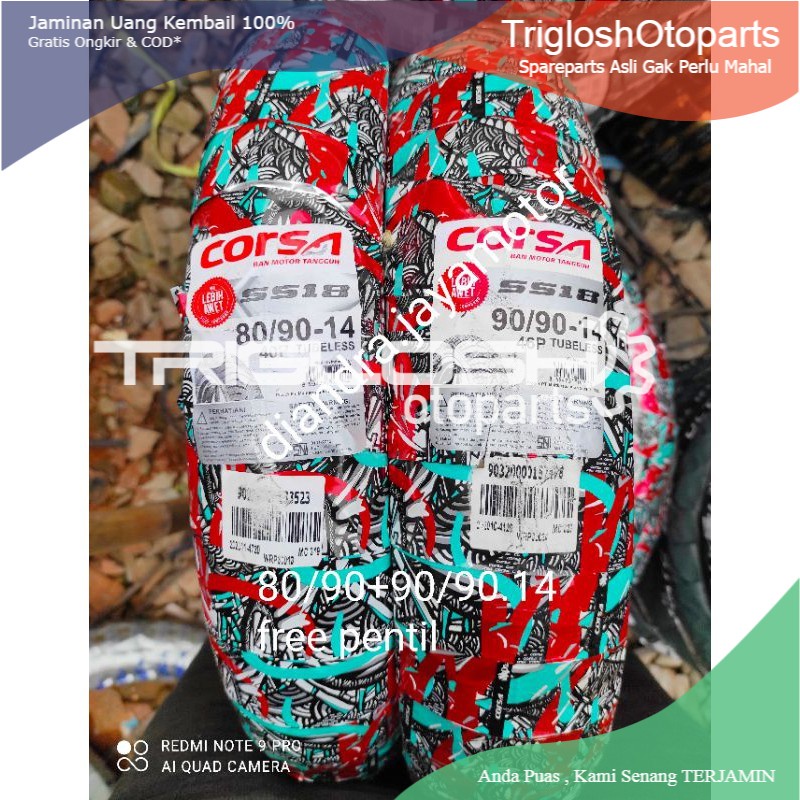 BARU 2021 & 2022 Paket ban tubles corsa matic 80/90/14 + 90/90/14 free pentil  for  all matic honda.