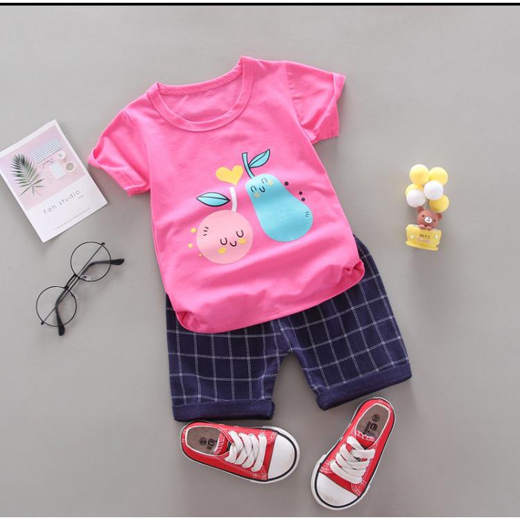 ORANGE AND PEAR Baju Import Setelan Kaos Pergi Lucu Fashion Anak Bayi Perempuan Cewek Terlaris Lucu