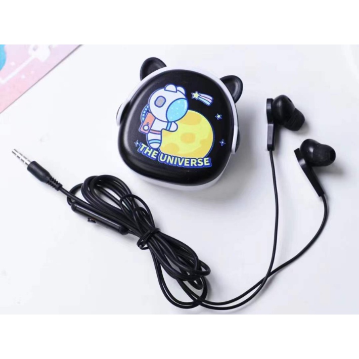 [XY-63] Set Headset Earphone ASTRONOT Space Earphones / Wadah Earphone Kartun Motif AUSTRONAUTS Lucu / Earphone Karakter Astronot