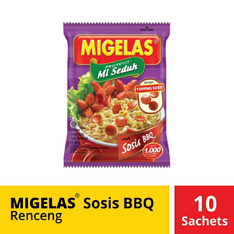 

Migelas Sosis BBQ 28gr Renceng (10 Pcs) / Moe Gelas / Mie Sosis / BBQ / Mi Instan / Noodle / Mi Sehat / Mie Sehat