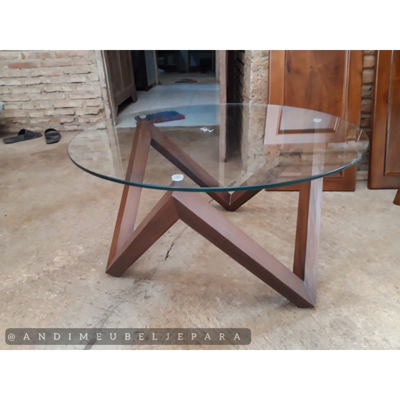 Coffe Table / Meja Tamu Bulat Kaca Terbaru | Meja Tamu Minimalis Kaca Lesehan Antik