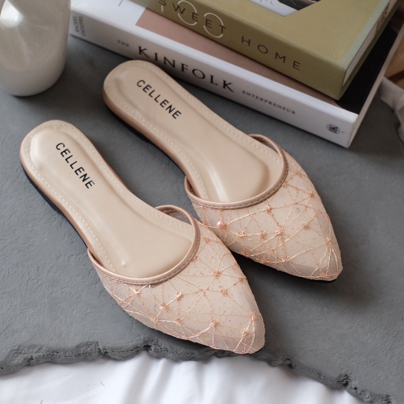 𝗖𝗘𝗟𝗟𝗘𝗡𝗘 Flat Bassic Lace Round / flat shoes brokat wedding shoes teplek