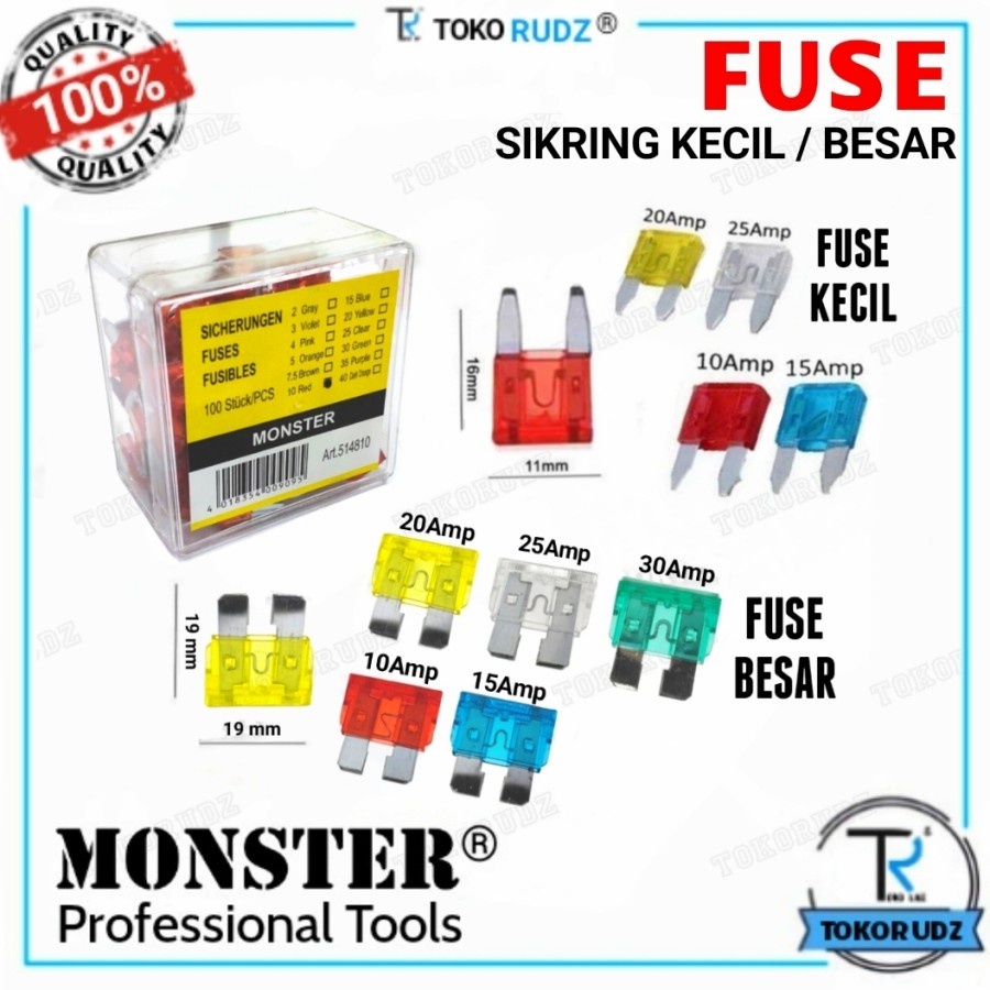 Sekring Tancap Fuse Kecil Besar 10A 15A 20A 25A 30A Sikring Skring Motor Mobil