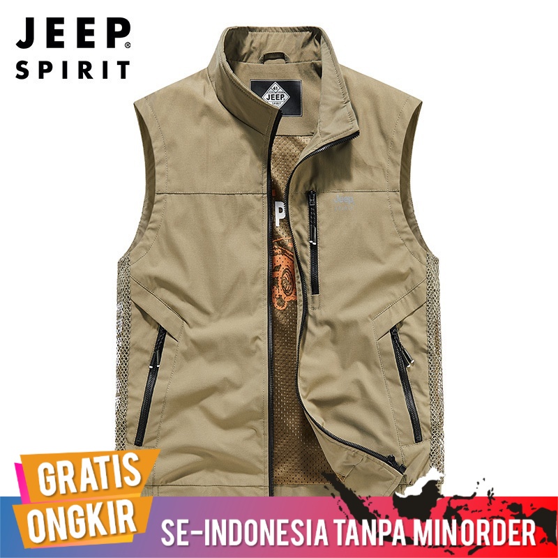 Rompi Pria Import Jeep Spirit Original 2022  Berri Kerah Santai Padat Warna Memancing Rompi UK Besar