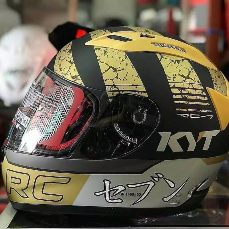 Helm Full Face KYT RC7 Motif Seri 17 Black Doft Gold Doff Matt Hitam Doft Emas Original Touring