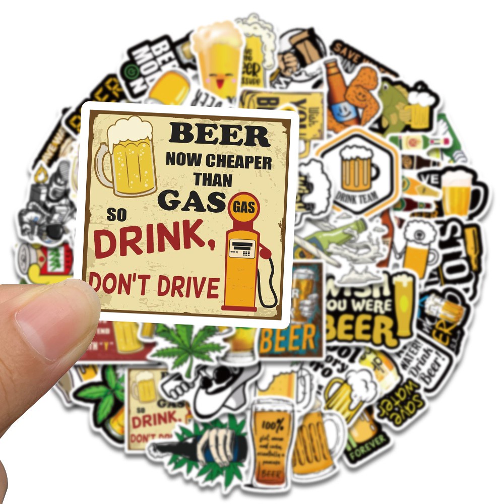 50pcs Funny beer suitcase sticker cute cartoon small beer bottle laptop decoration self-adhesive hand account