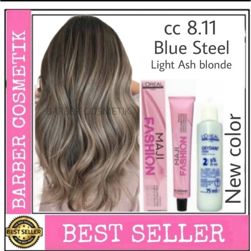 cat rambut loreal maji fashion cc8.11 blue steel + oxidant