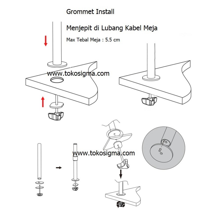 PART BRACKET ZD ZL CLamp Grommet Jepit Lubang Kabel Meja Desk Stand