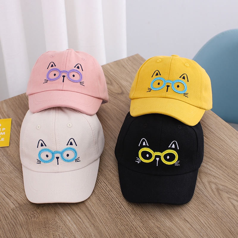 Topi Anak Baseball Laki laki Perempuan motif Kucing kacamata kekinian Unisex