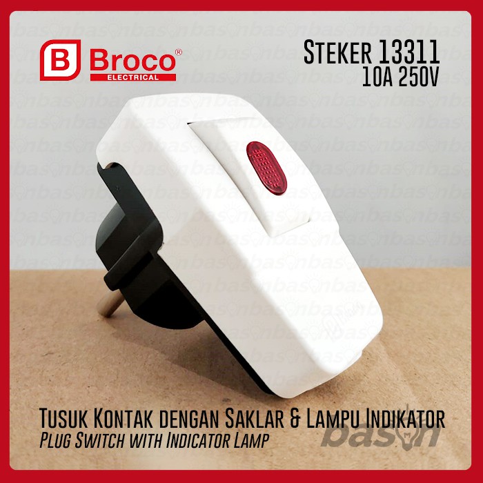 BROCO 13311 STD Plug Switch White - incl. tombol on off