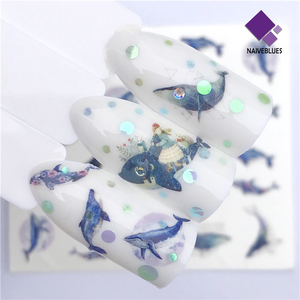 Naiveblue &gt; Stiker Kuku 2D Motif Rusa / Serigala Untuk Dekorasi Nail Art