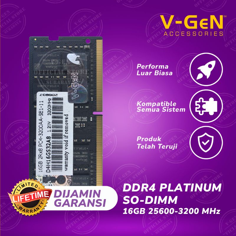 RAM DDR4 SODimm V-GeN 16GB PC21300 2666Mhz Platinum - Memory Laptop VGEN