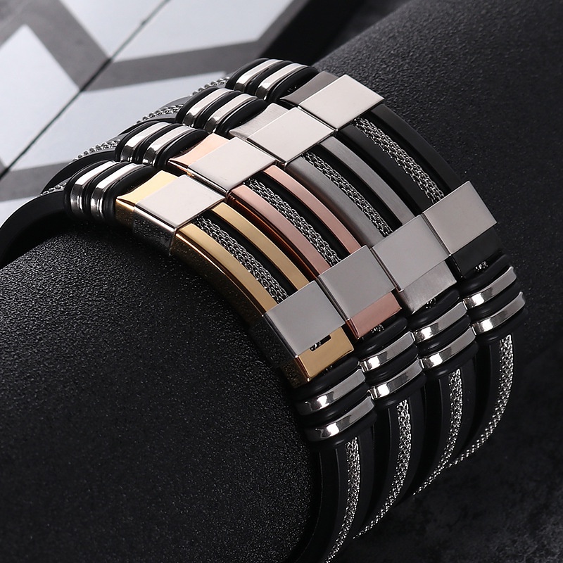 Gelang Rantai Ular Bahan Stainless Steel Silikon Gaya Punk Hipster Untuk Pria