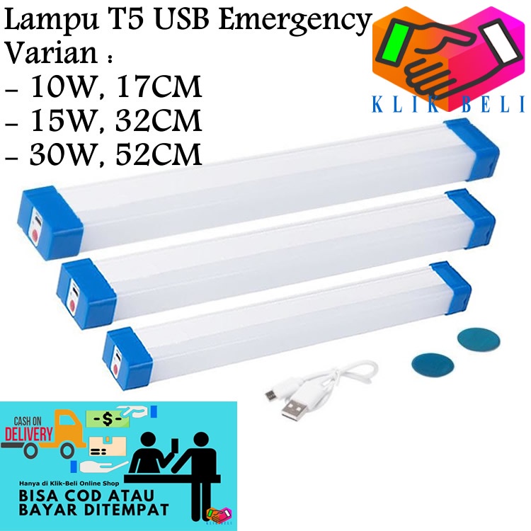 Lampu T5 USB Emergency Mitsuyama Charger Portable LED 5V Bohlam SMD Putih Rechargeable 10W / 15W / 30W