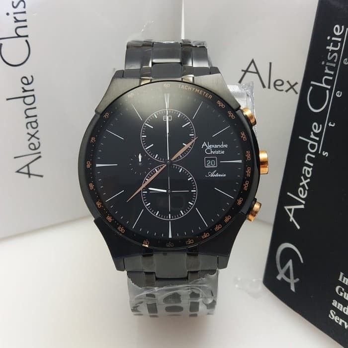 AC 6467 Alexandre Christie Jam Pria Rantai Black Rosegold Original