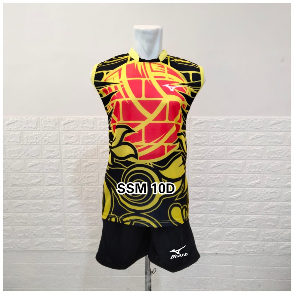 Baju Singlet dan Celana Bola Voli Motif Kilat Petir Hijau - Baju Singlet Voli Ball Petir Hijau Hitam