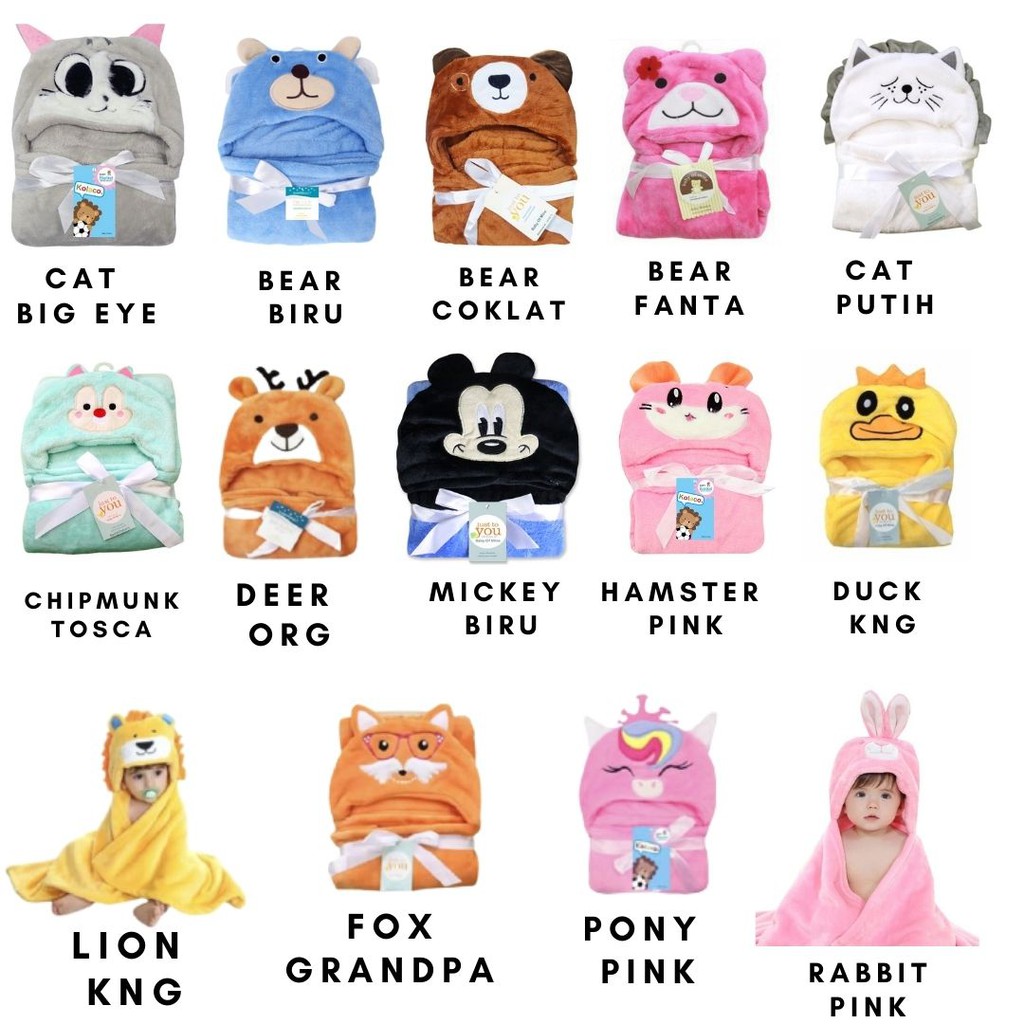 Selimut Bayi Topi Boneka B / Selimut Bayi Karakter Fleece