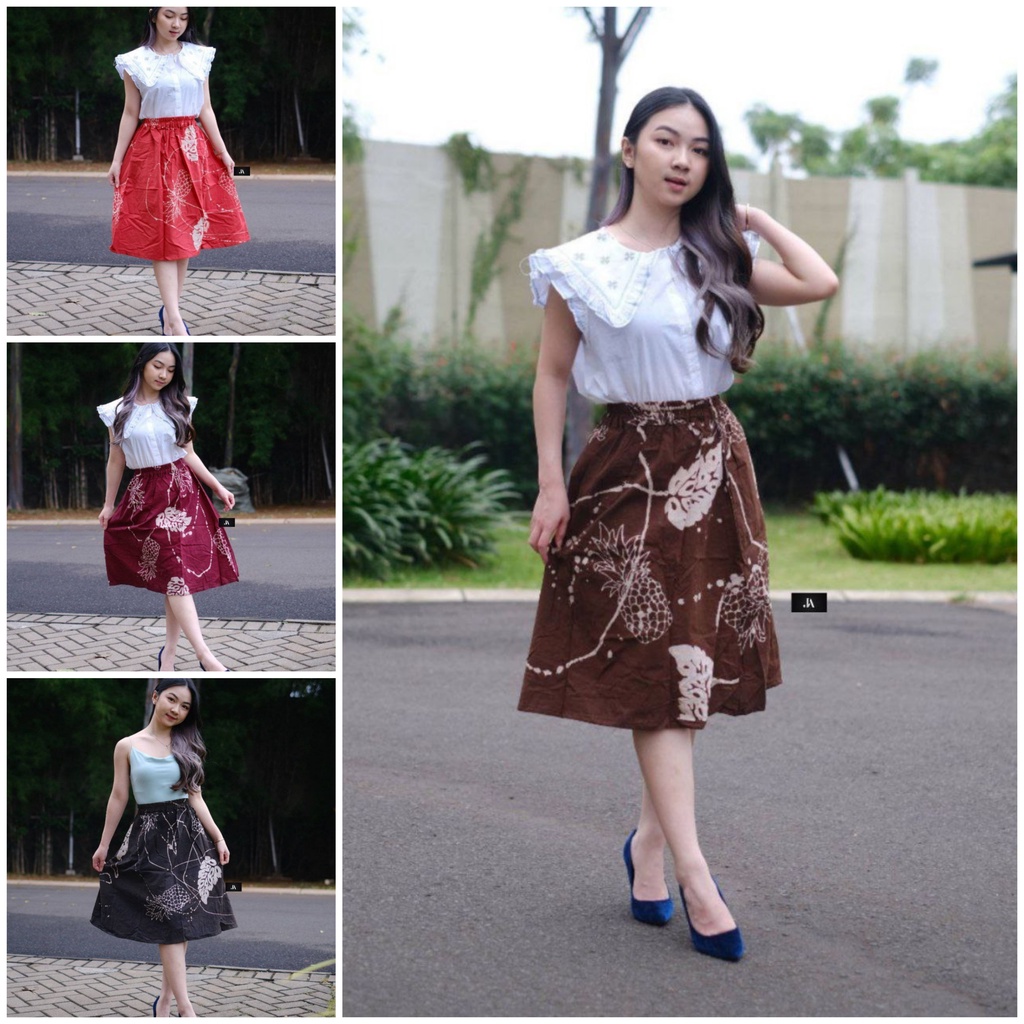 rok batik pendek payung wanita pinggang karet modern jumbo tali dewasa 7 8 terbaru murah motif bunga