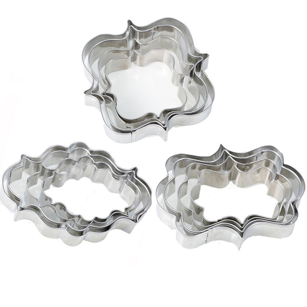 Solighter 3/4PCS Bingkai Cookies Cutter DIY Oval Stainless Steel Cetakan Kue Merry Christmas Cookie Mould