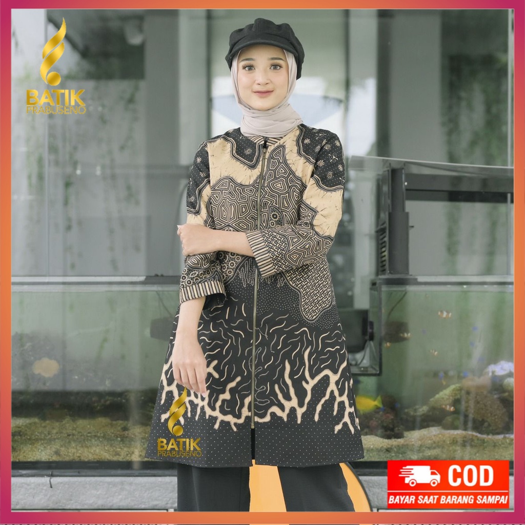 TARAKA Tunik Batik Wanita Prabuseno Modern  Lengan Panjang Katun Lapis Furing Modern Kerja Kantoran 