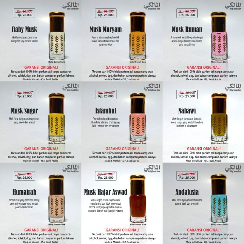 Misk Original 3ml | Misk Pengantin | Musk Jameela | Pomegranate | Raudhah made in Saudi Arabia