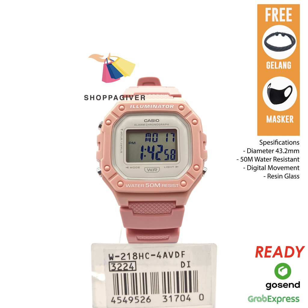 JAM TANGAN CASIO WANITA W-218HC / W-218HC-4A / W-218HC-4AVDF ORIGINAL DIGITAL BERGARANSI