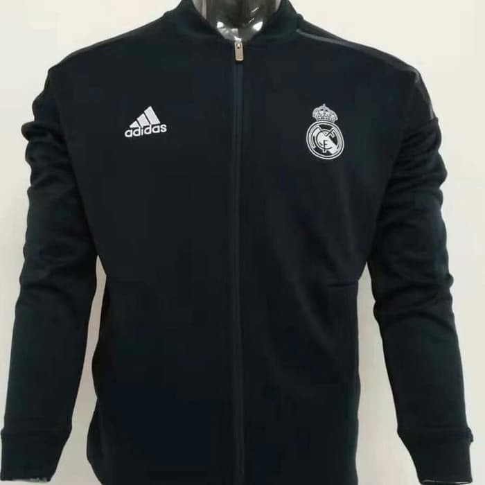 JAKET BOLA REAL MADRID ANTHEM AWAY BLACK OFFICIAL 2018-2019 GRADE ORI