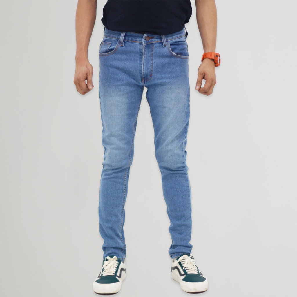 Celana Jeans Panjang Pria Polos Navy Blue Slimfit Kekinian 2021