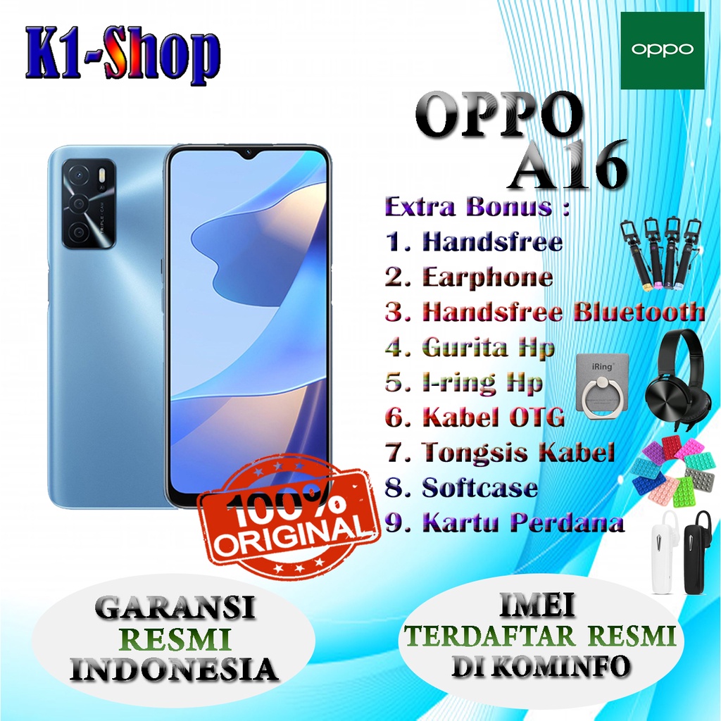 HP BARU OPPO A16 RAM 3/32GB & RAM 4/64GB GARANSI RESMI OPPO INDONEIA-RAM 4/64 Blue