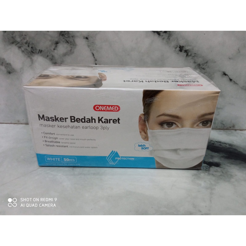 MASKER ONEMED Medis Box 50 Pcs 3Ply Bedah - Warna Pink, Putih, Ungu, Abu Grey Daily Use 3 Lapisan Earloop