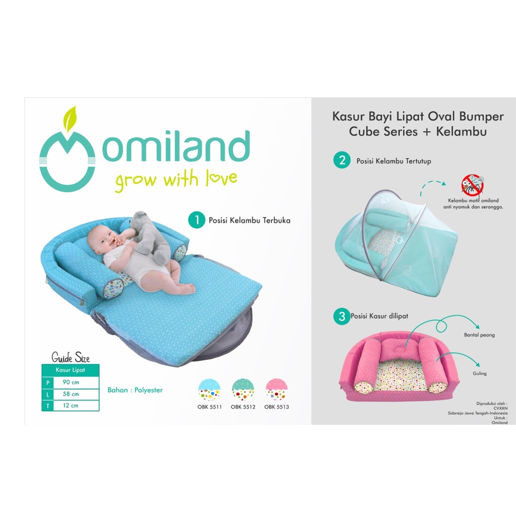 [2 Kg] Omiland Kasur Bayi Lipat Oval Bumper Print + Kelambu Cube Series - OBK 5511