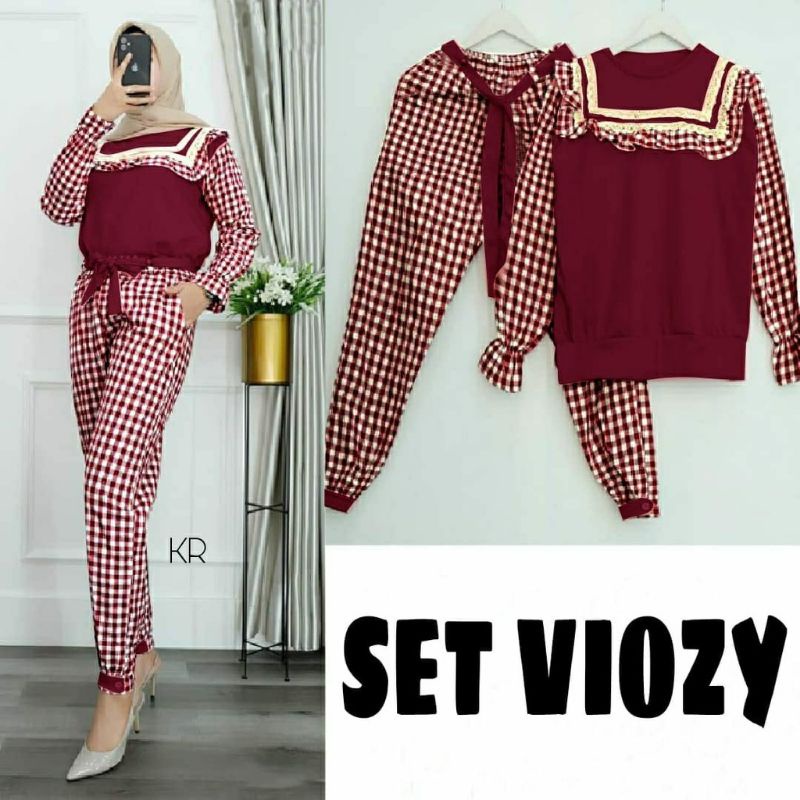 SETELAN WANITA MOTIF KOTAK SET VIOZY SETELAN WANITA REMAJA MUSLIMAH