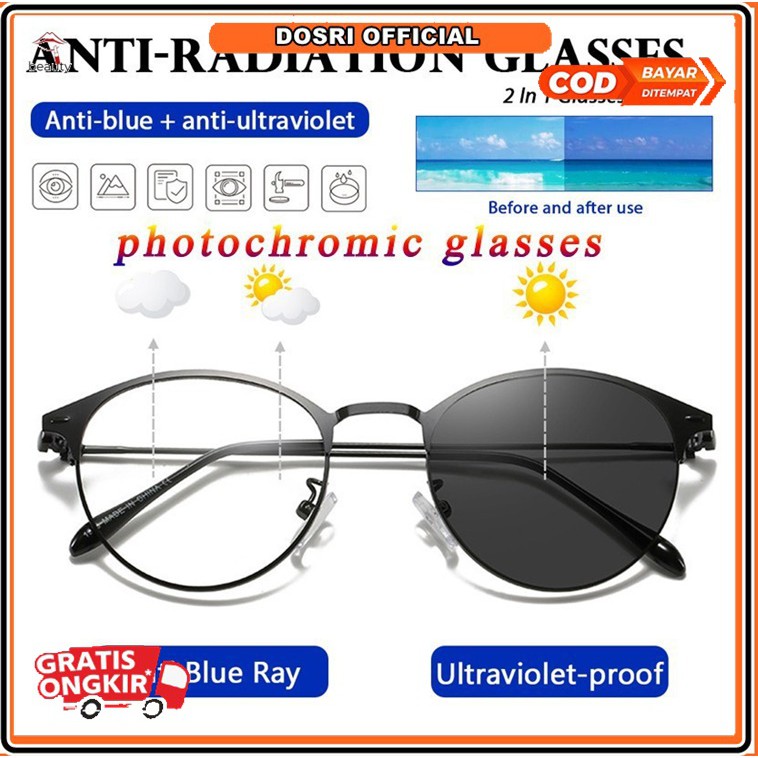 (BISA COD) 1 PCS Kacamata Photocromic Korea Anti Radiasi 2 In 1 Potokromik Photochromic Pria Wanita