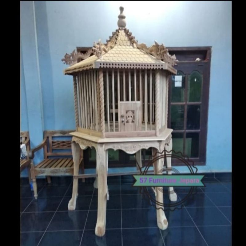 kandang ayam hias besar sangkar burung unik ukir Jepara kayu jati mentahan