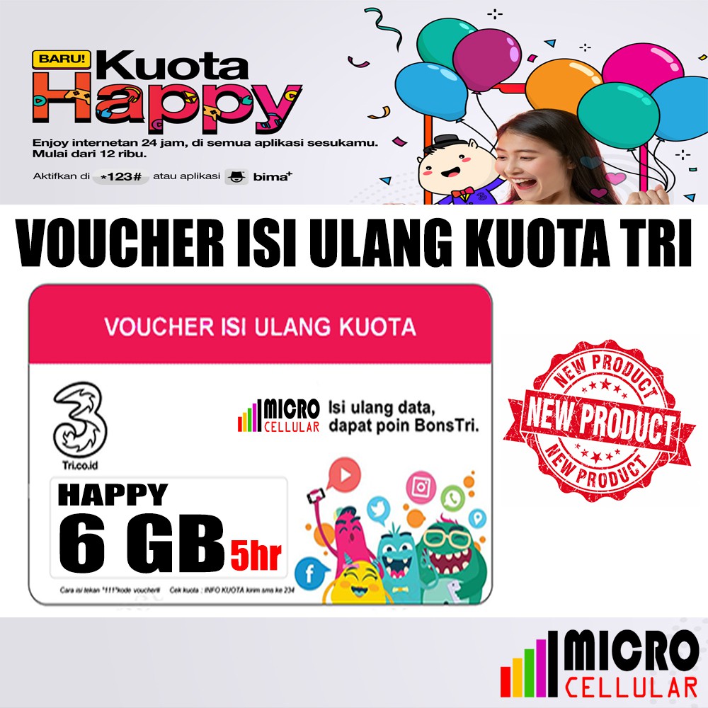 Voucher TRI HAPPY 6 GB (5 Hari) Kuota Reguler 24 Jam - Lokal Data Sumatera Selatan