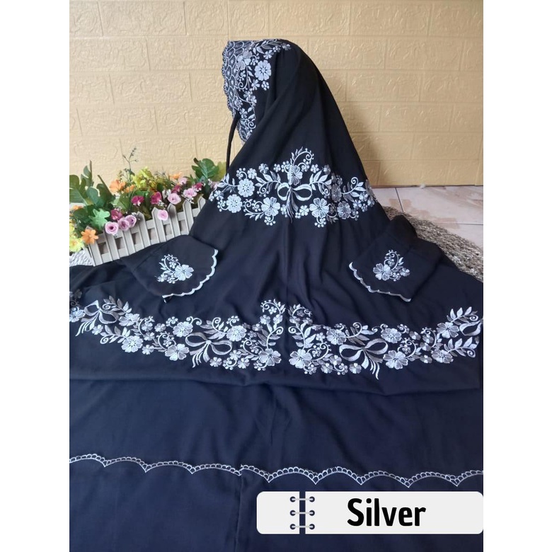 Mukena Dewasa Terusan Katun Mikro Warna Hitam Bordir Kudusan