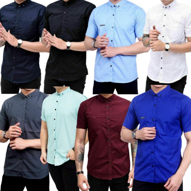 KEMEJA PRIA BOYI TOP MAN LENGAN PENDEK KASUAL FORMAL KERJA PUTIH HITAM NAVY GREY