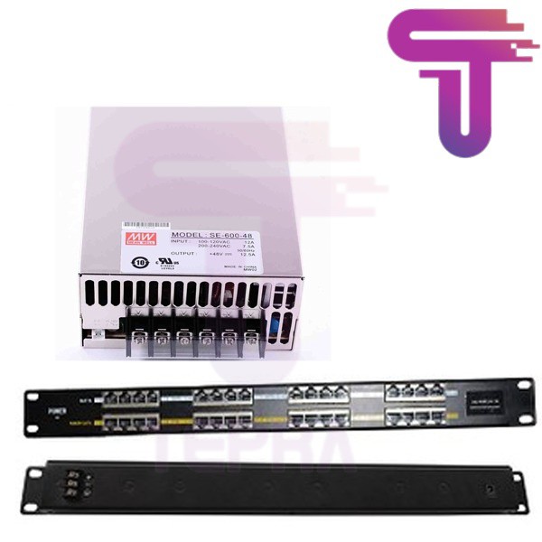 Paket POE Injector 16 Port 1U dan Power Suply 48V 12,5A MeanWell