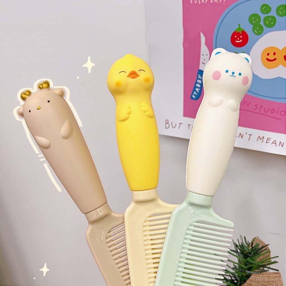 Needway Sisir Kartun Kawaii Aksesoris Rambut Anak Hairdressing Press Handle Pegangan Cewek Sikat Rambut