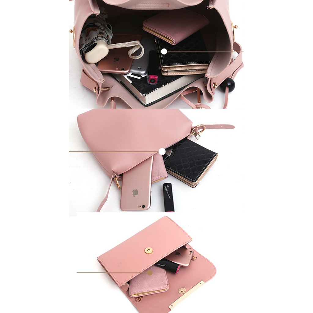 BJ23015 (3IN1) - BLACK/BROWN/GRAY/PINK/RED - TAS SLEMPANG JINJING TOTEBAG HANDBAG FREE POUCH DOMPET TAS SET 3IN1 TALI RANTAI TERMURAH TERLARIS BAGSTORE JAKARTA FASHION IMPORT WANITA GT1603 B3015 CR7210 VC84241 BQ1889 LT1205 kpc7799 VC82979 BTH3015