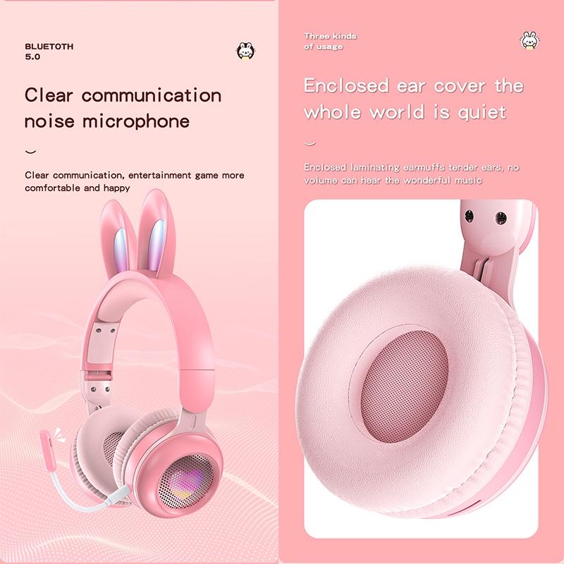 Gaming Bluetooth Headphone TWS Deep Bass Wireless Headphone with Built-in Mic Soft Earmuff RGB LED Lights FM Headset Music Stereo Headphones for PS5/ PS4/ PC