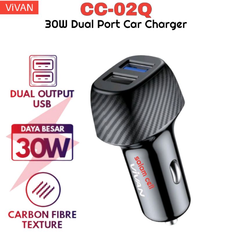 Charger Mobil Motor Car Charger VIVAN Casan Mobil 2 Ports USB-A 30W 3A QC3.0 Fast Charging Garansi 1 Tahun