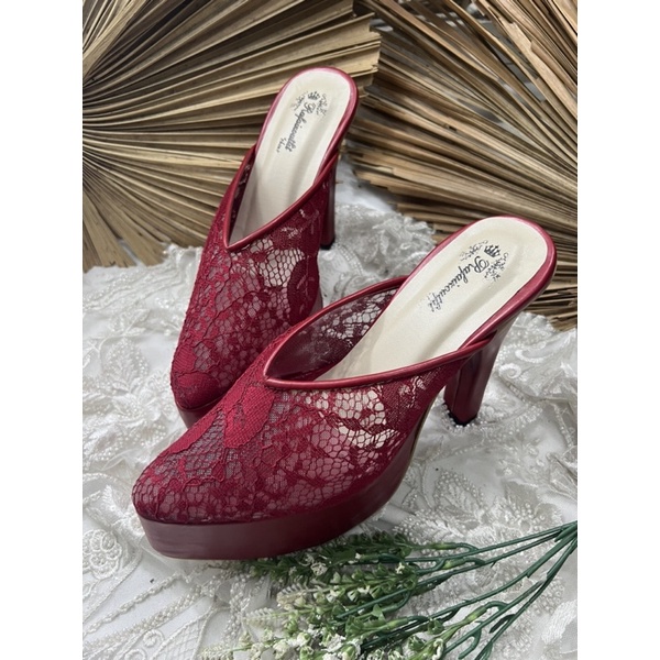 sepatu wanita johana merah marron 12cm